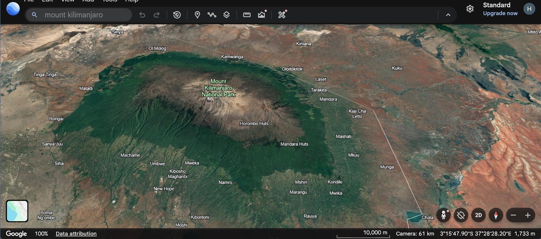 Mount Kilimanjaro Google Earth View